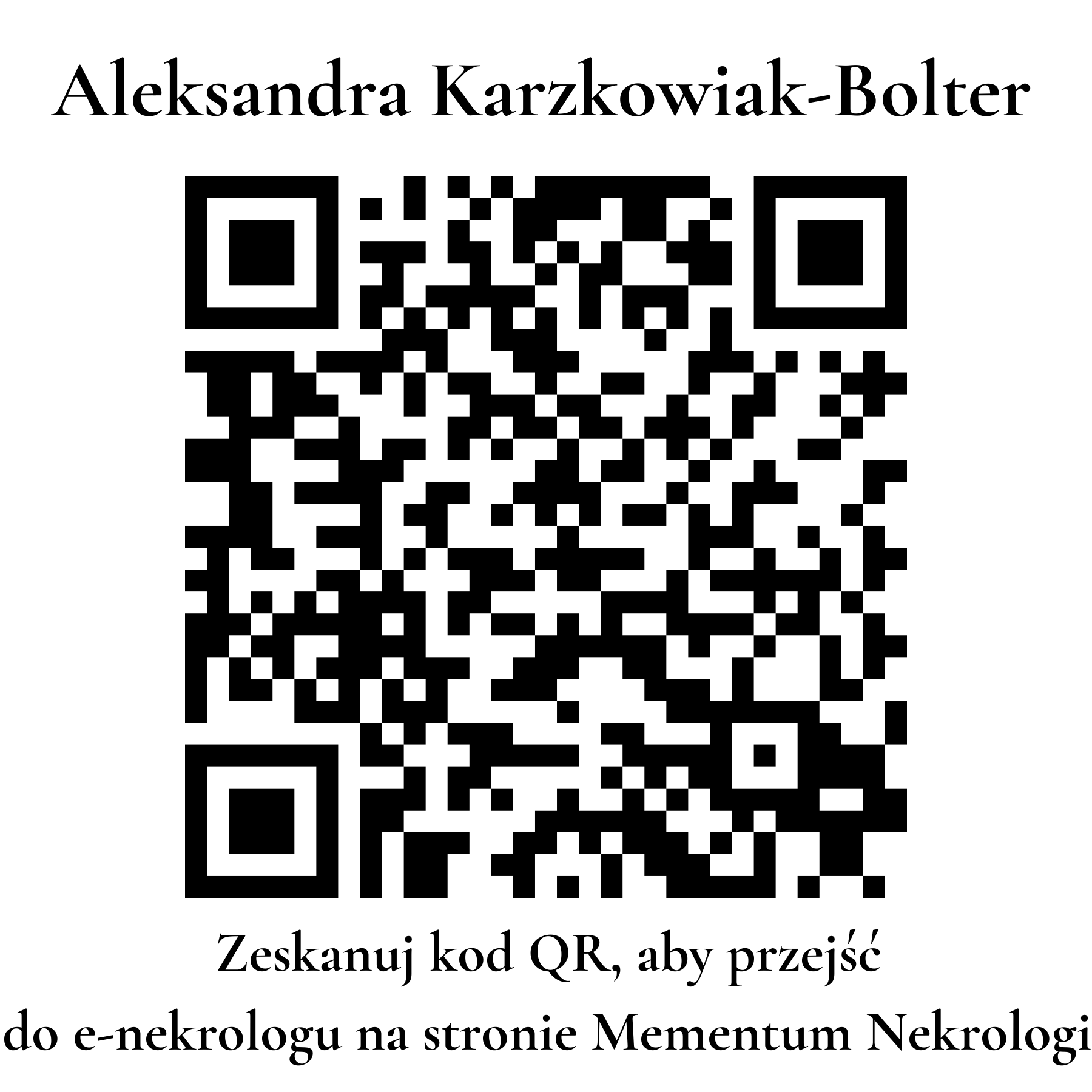 Kod QR do nekrologu Aleksandra Karzkowiak-Bolter Kod QR do nekrologu Aleksandra Karzkowiak-Bolter