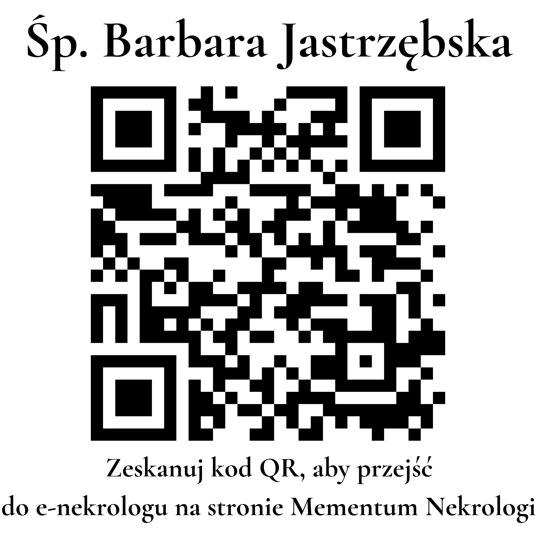Kod QR do nekrologu Barbara Jastrzębska Kod QR do nekrologu Barbara Jastrzębska