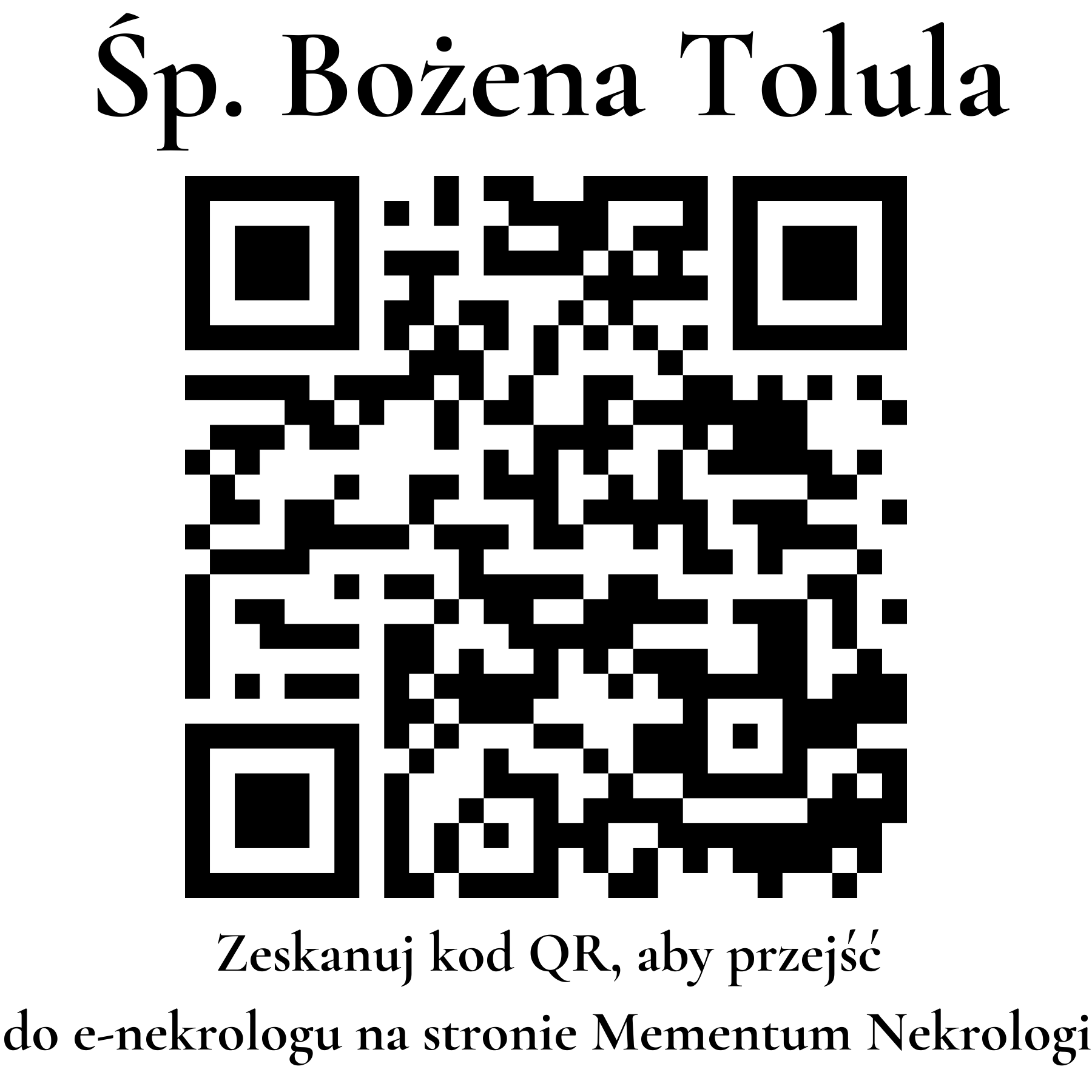 Kod QR do nekrologu Bożena Tolula Kod QR do nekrologu Bożena Tolula