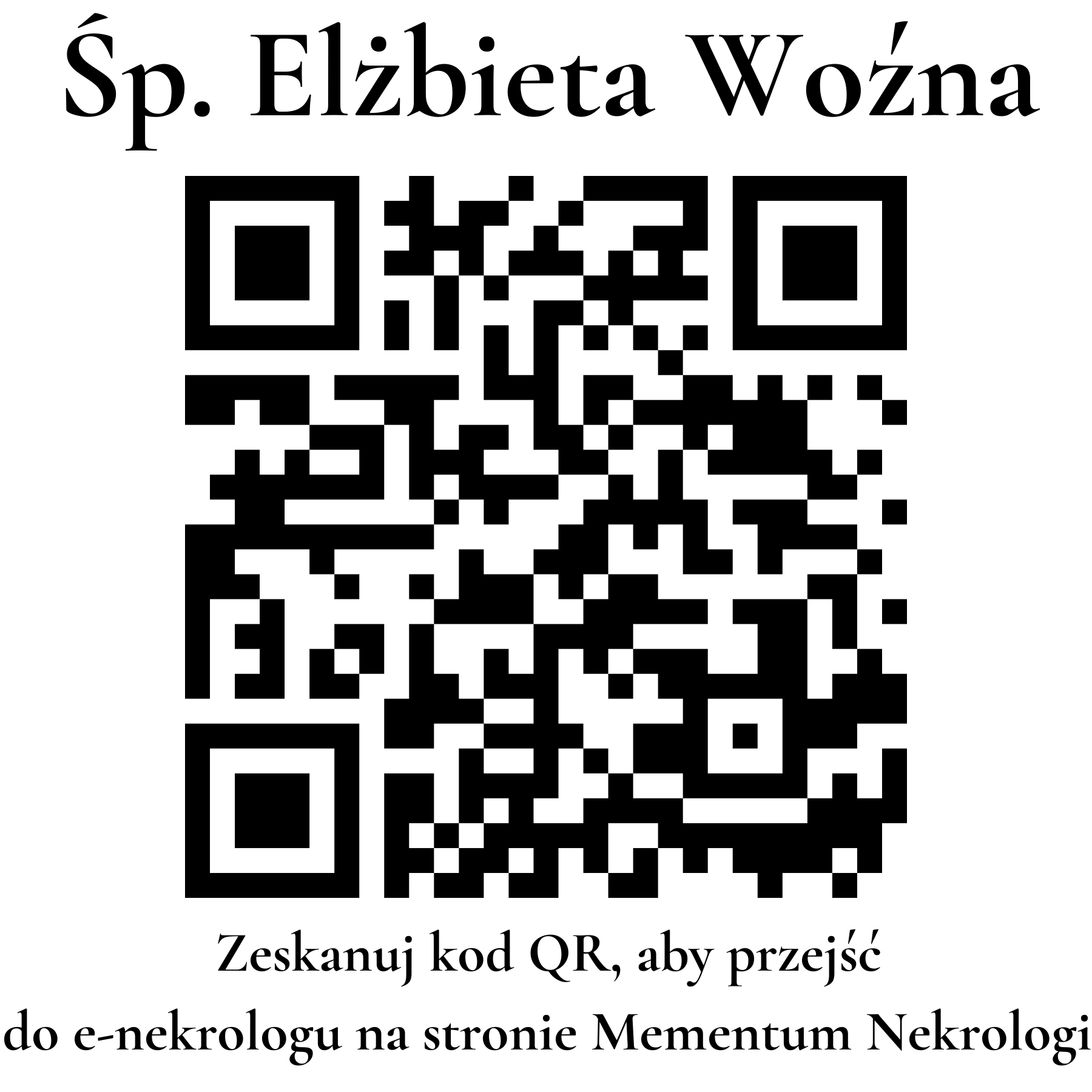Kod QR do nekrologu Elżbieta Woźna Kod QR do nekrologu Elżbieta Woźna