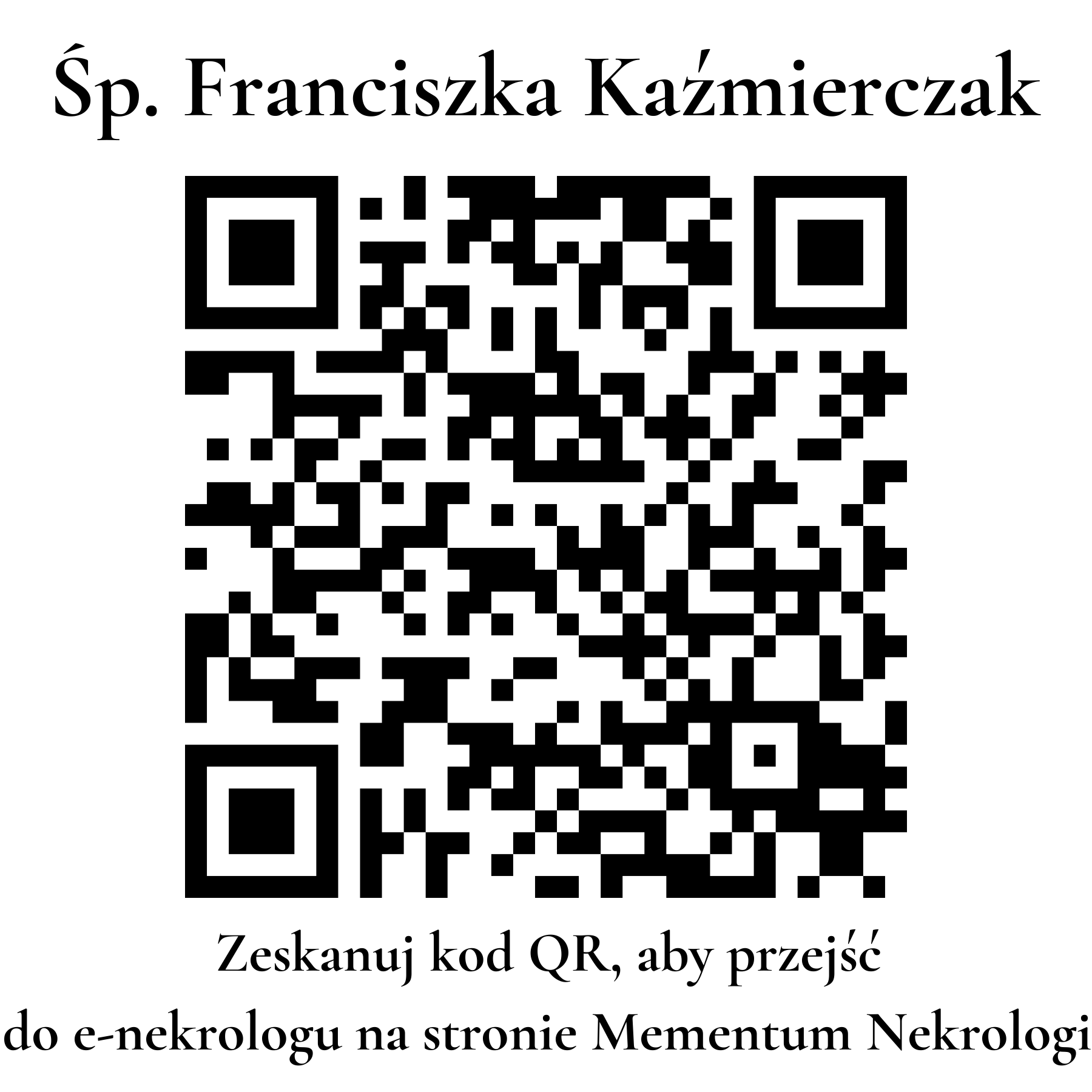 Kod QR do nekrologu Franciszka Kaźmierczak Kod QR do nekrologu Franciszka Kaźmierczak
