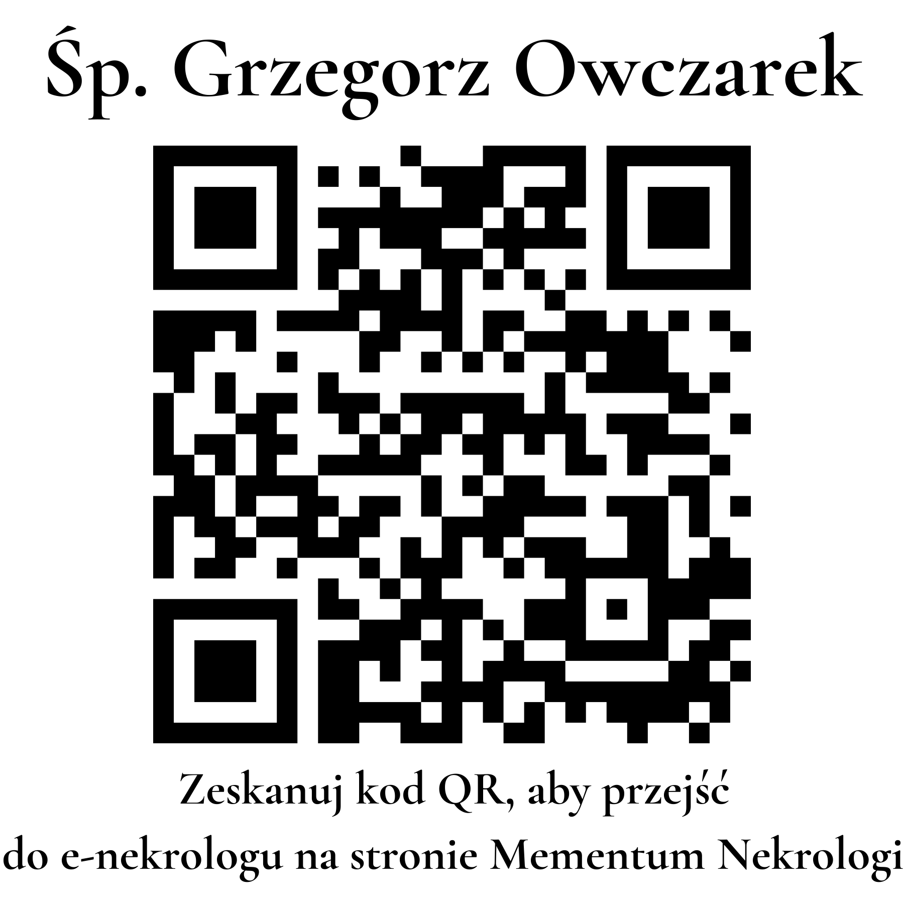 Kod QR do nekrologu Grzegorz Owczarek Kod QR do nekrologu Grzegorz Owczarek