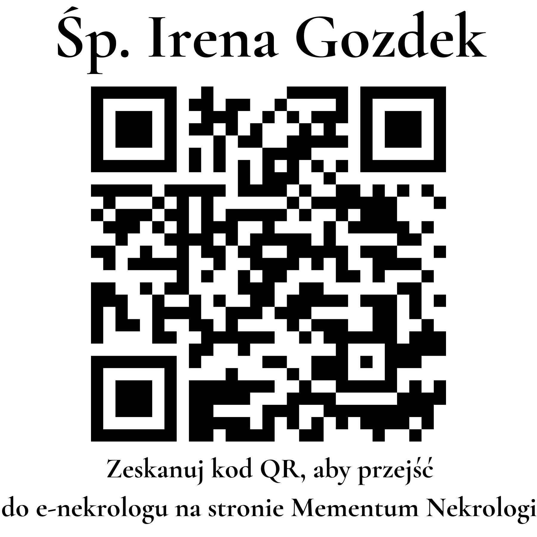 Kod QR do nekrologu Irena Gozdek Kod QR do nekrologu Irena Gozdek