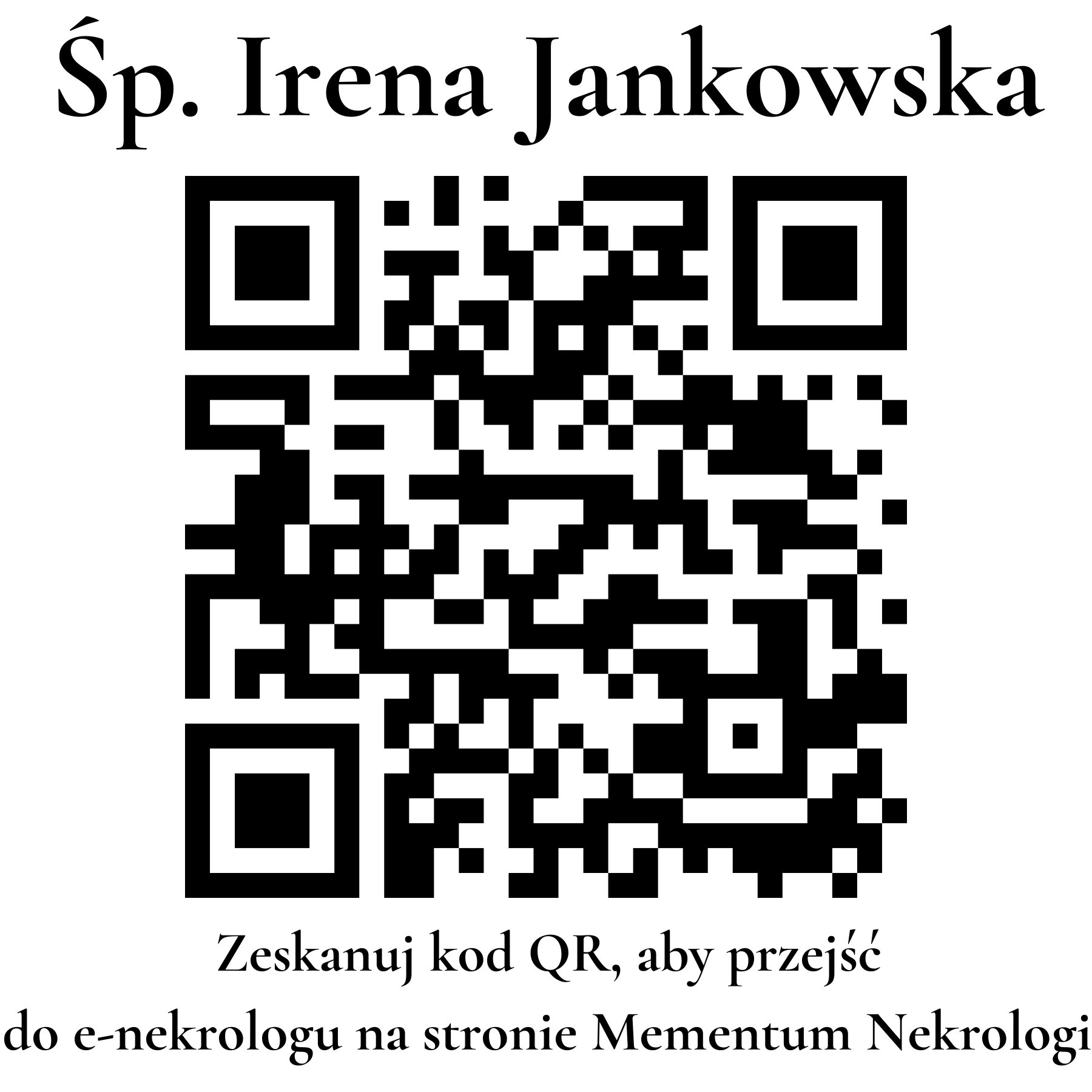 Kod QR do nekrologu Irena Jankowska Kod QR do nekrologu Irena Jankowska