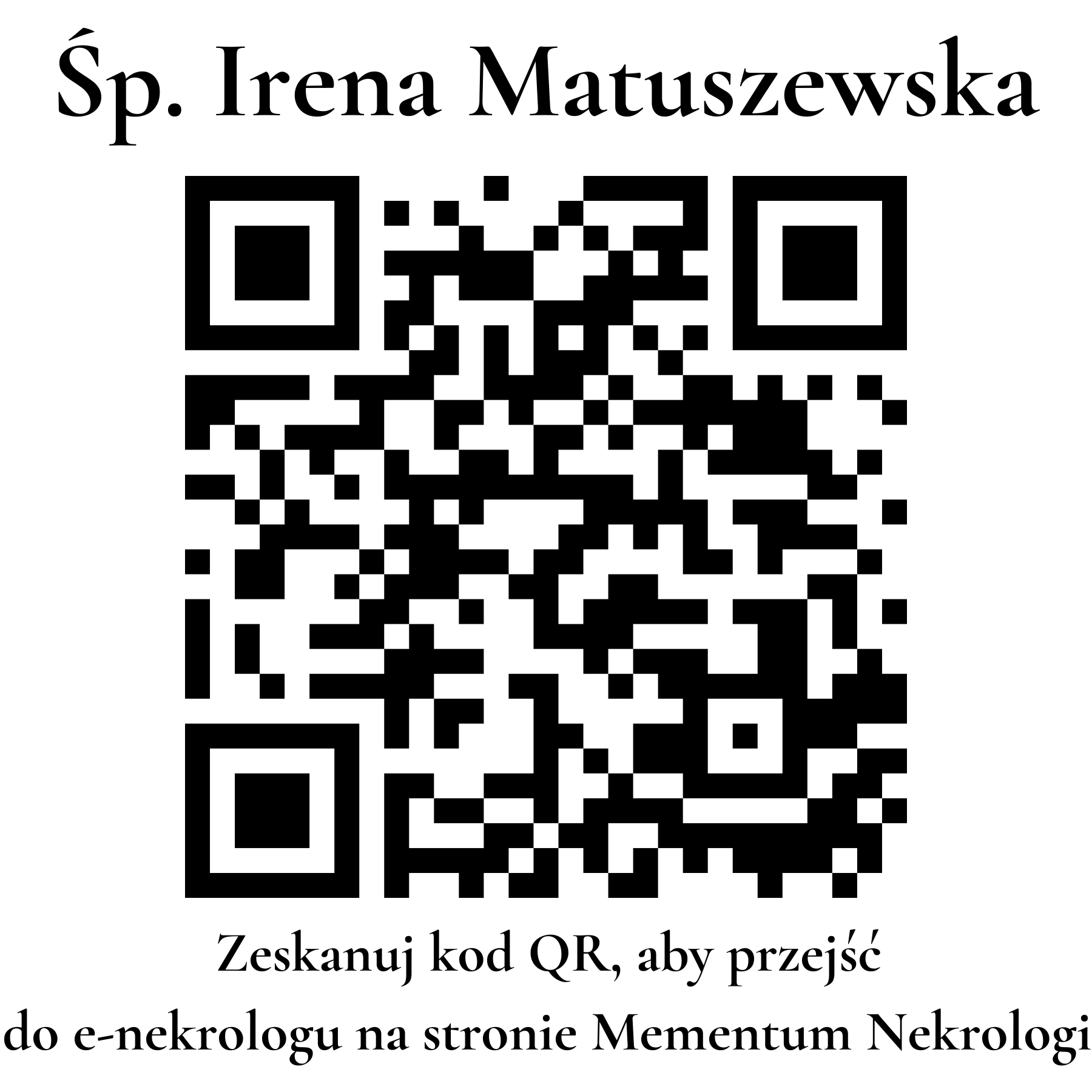 Kod QR do nekrologu Irena Matuszewska
