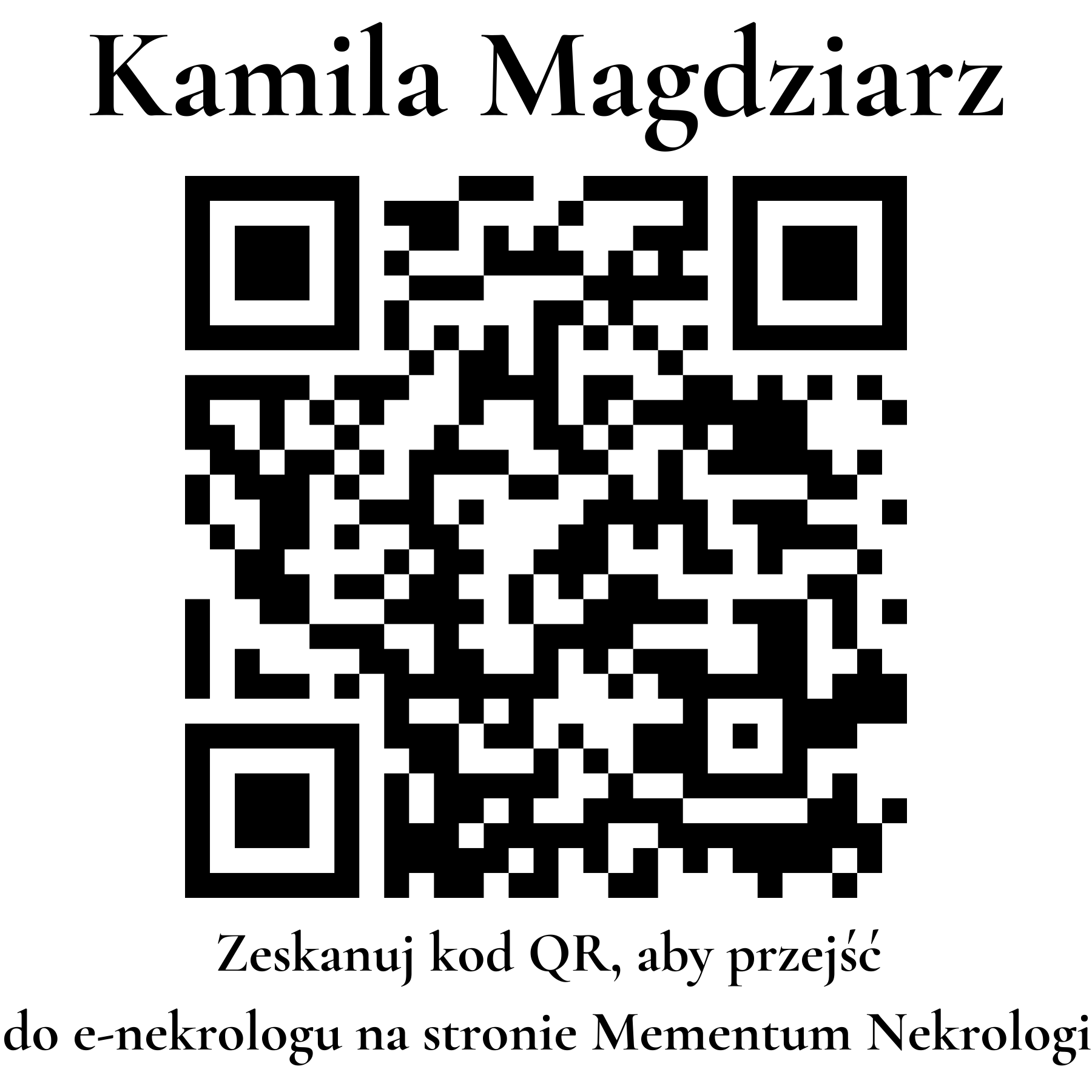 Kod QR do nekrologu Kamila Magdziarz