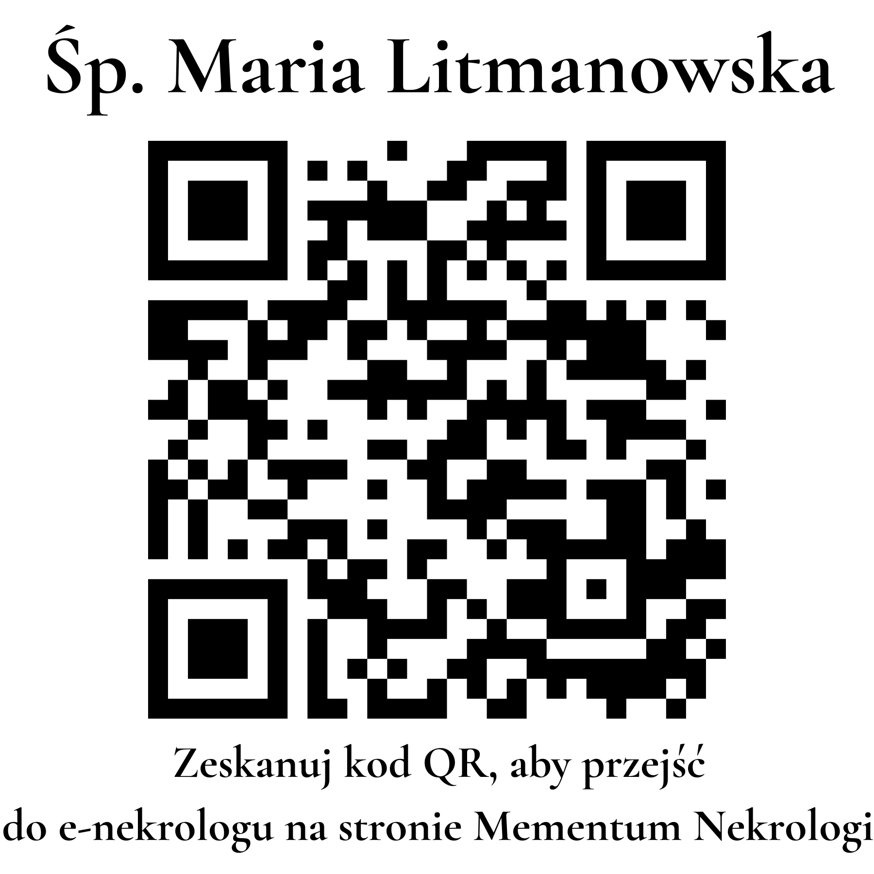Kod QR do nekrologu Maria Litmanowska Kod QR do nekrologu Maria Litmanowska